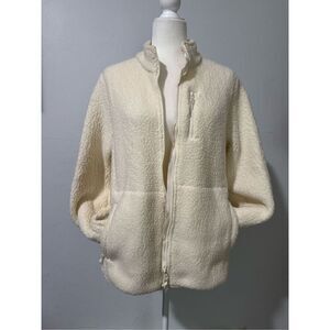 Talbots cream teddy fluffy full zip front sweater L